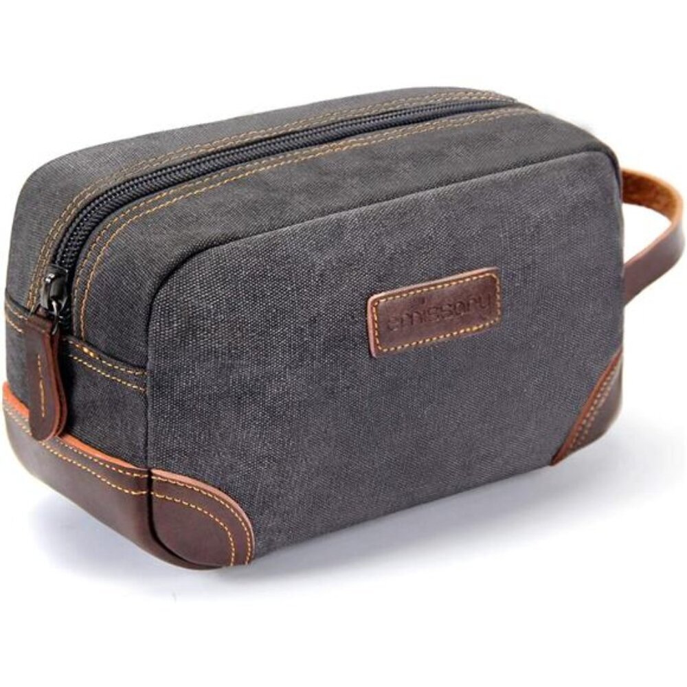 Travel Toiletry Bag for Men, Leather and Canvas Toiletry Bags, Dopp Kit for Men